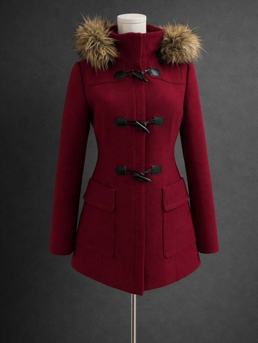 Soia & Kyo Red Coat with Faux Fur Hood